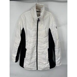 Michael Kors Down Feather Puffer Jacket Women Large White Black Outdoor Gorpcore
